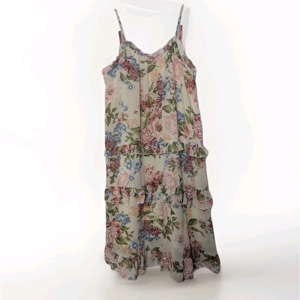 Hayden Girls Cream Rose Smocked Spaghetti Strap Ruffled Summer Dress Sz L G8192